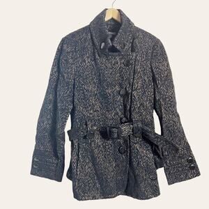 Roz & Ali Black Jacquard Belted Military Jacket Size XL